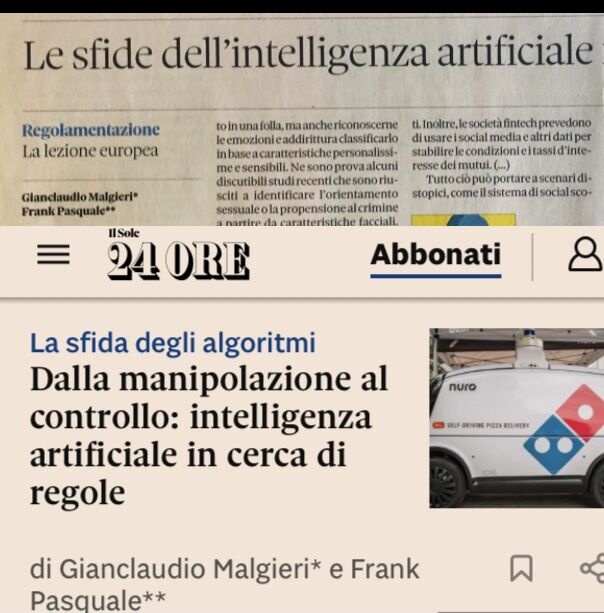 Malgieri & Pasquale on ilSole24Ore: “Le sfide dell’Intelligenza Artificiale”